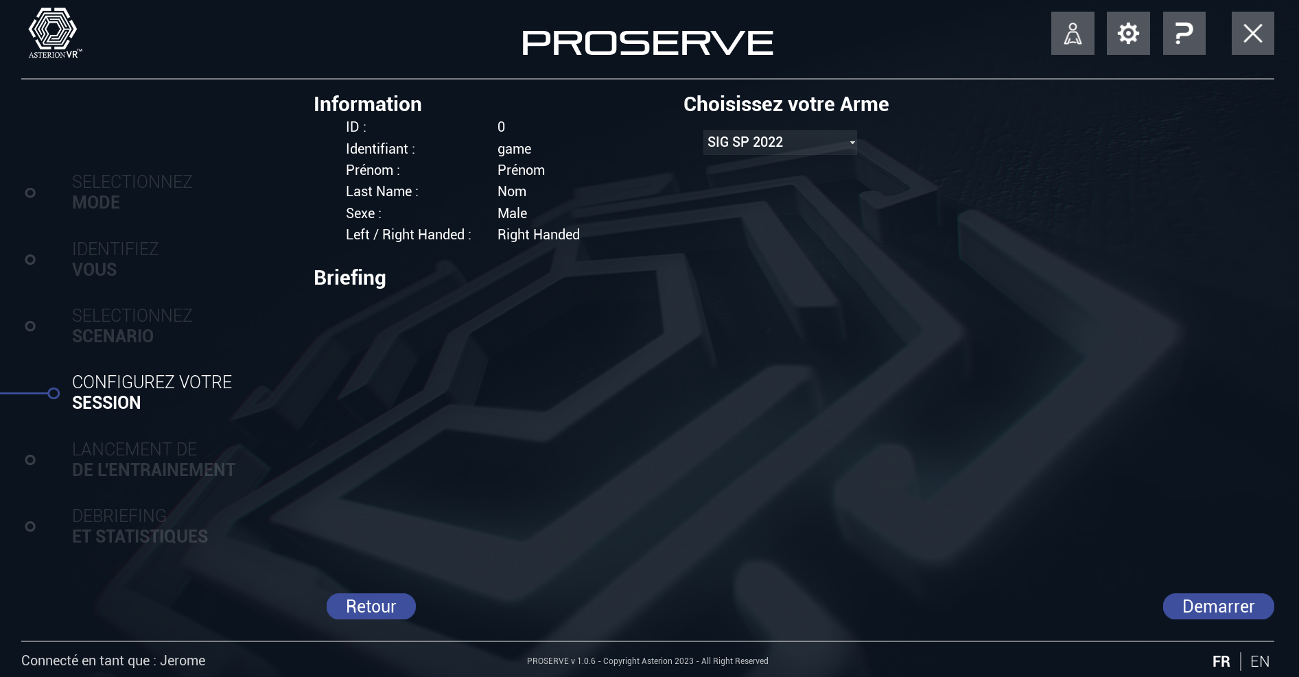 Scenario selection menu